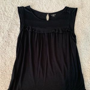 Black Loft top with ruffle and cap sleeve